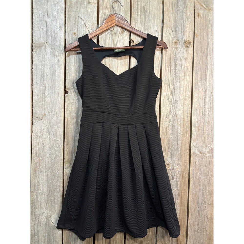 Maude Black Ribbed Fit and Flare Cutout Back Pleated Dress 13P401 Womens